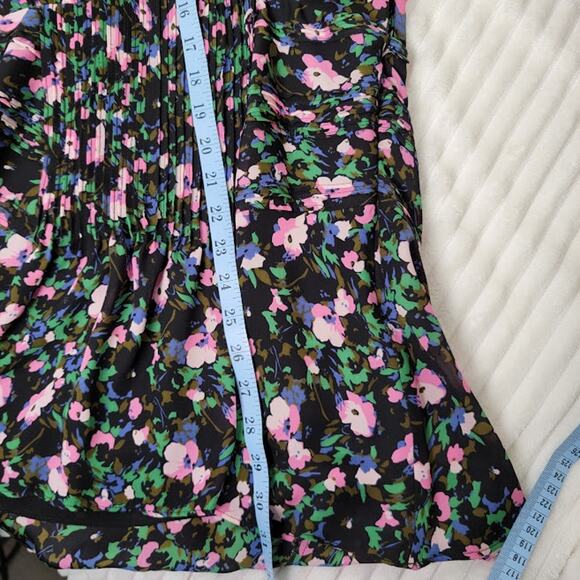Veronica Beard Silk Floral Mini Dress XS Black Pink Ruched Luxury Designer Boho - Picture 8 of 12